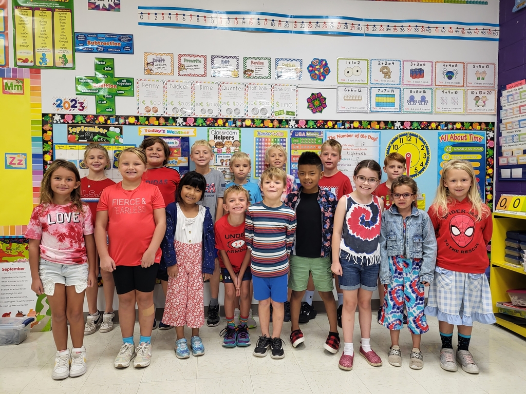 2nd graders were in red, white, and blue for Patriot Day.